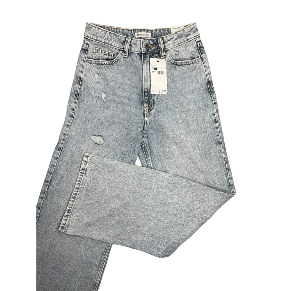 Womens Acid Wash Bleached Denim Wide Leg Jeans Skater Street Wear Baggy 26 X 31